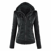 Vintage Casual Hooded Leather Jacket
